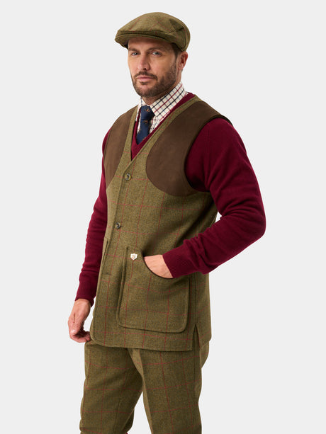 Alan Paine Combrook Mens Shooting Waistcoat - Sage – front view.
