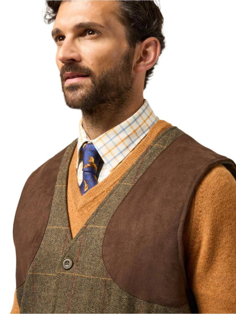 ALAN PAINE Combrook Mens Shooting Waistcoat - Teak – model portrait.