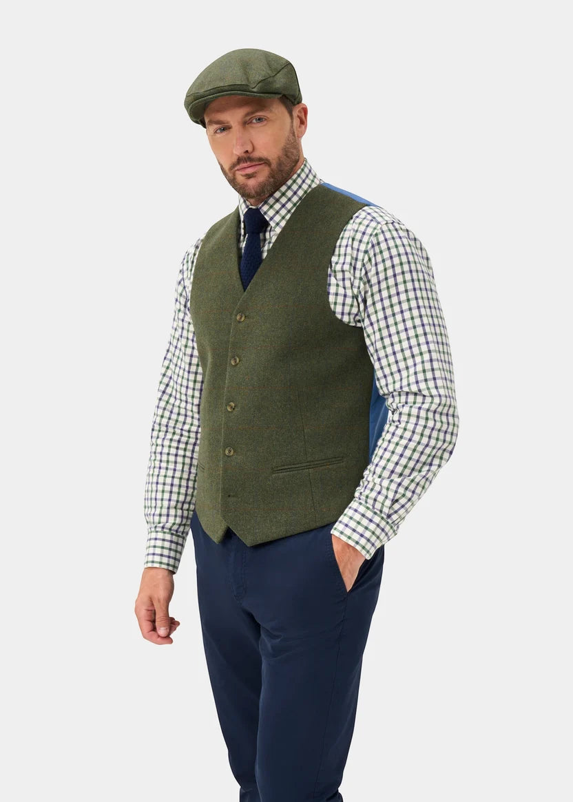 ALAN PAINE Combrook Mens Tweed Lined-Back Waistcoat - Mariner