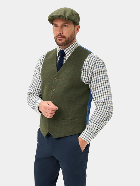 ALAN PAINE Combrook Mens Tweed Lined-Back Waistcoat - Mariner – front alternate.