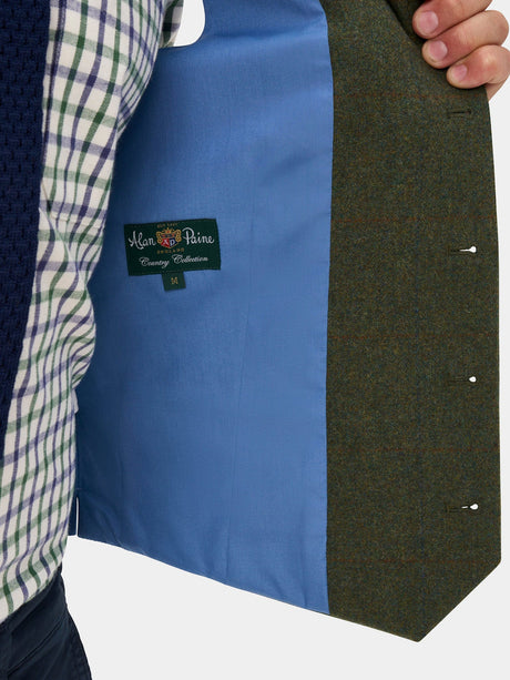 ALAN PAINE Combrook Mens Tweed Lined-Back Waistcoat - Mariner – inside pocket detail.