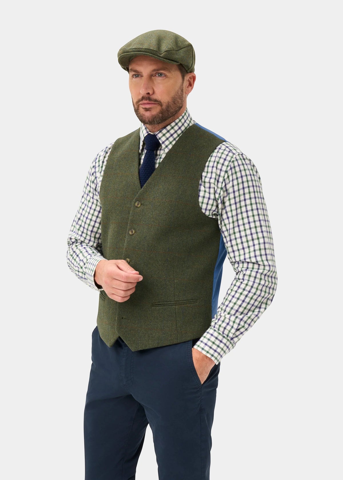ALAN PAINE Combrook Mens Tweed Lined-Back Waistcoat - Mariner