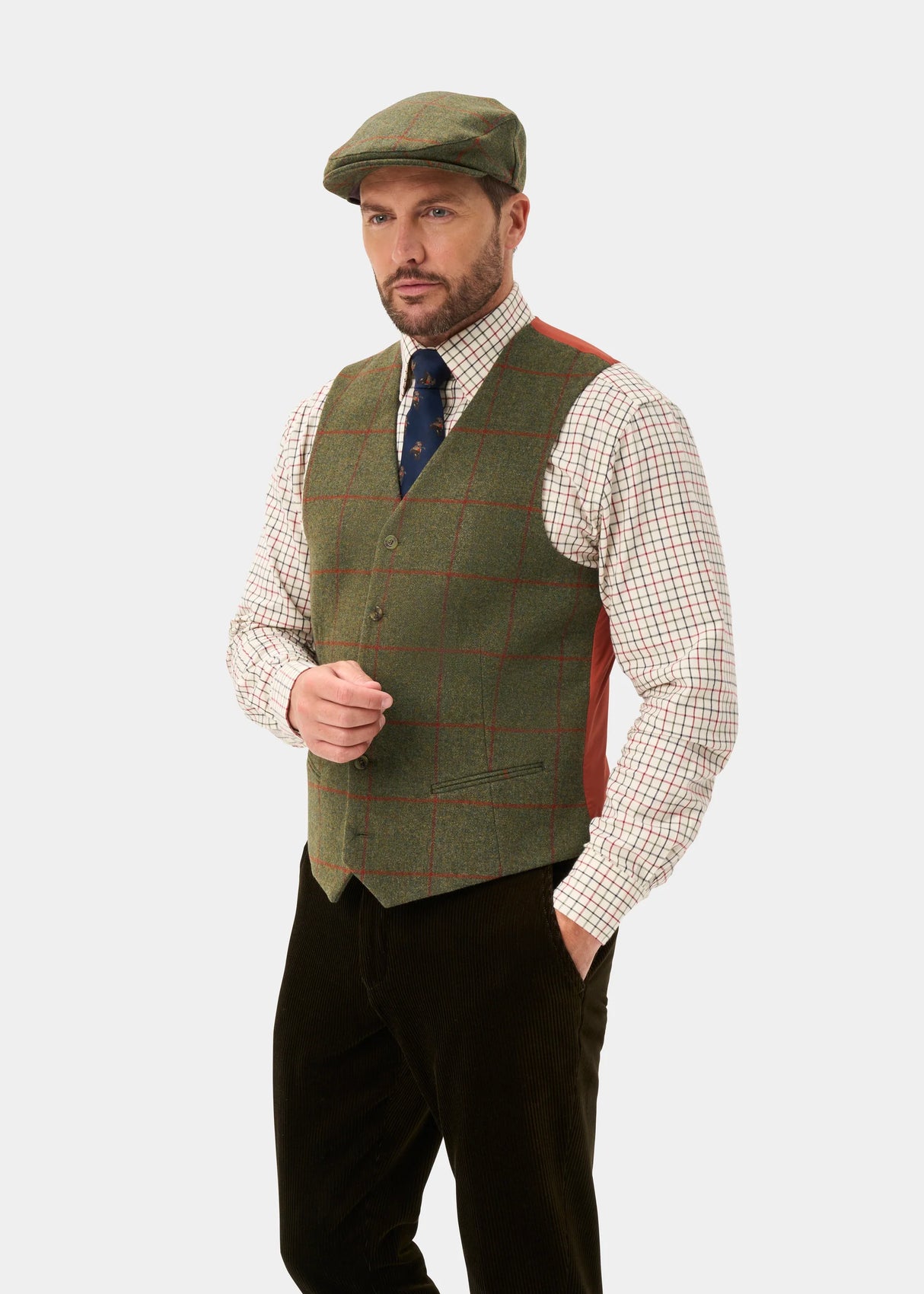 ALAN PAINE Combrook Mens Tweed Lined-Back Waistcoat - Reed