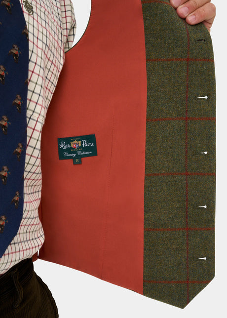 ALAN PAINE Combrook Mens Tweed Lined-Back Waistcoat - Reed