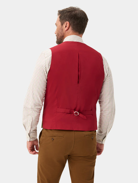 Alan Paine Combrook Mens Tweed Lined-Back Waistcoat - Sage – back view.