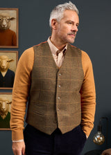 ALAN PAINE Combrook Mens Tweed Lined-Back Waistcoat - Teak