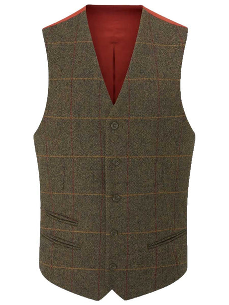 ALAN PAINE Combrook Mens Tweed Lined-Back Waistcoat - Teak