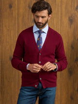 ALAN PAINE Cornwall Lambswool V-Neck Classic Fit Cardigan - Mens - Bordeaux