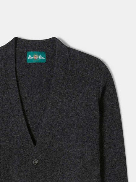 ALAN PAINE Cornwall Lambswool V-Neck Classic Fit Cardigan - Mens - Charcoal