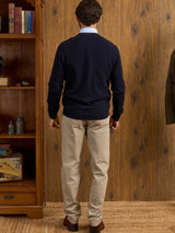 ALAN PAINE Cornwall Lambswool V-Neck Classic Fit Cardigan - Mens - Navy