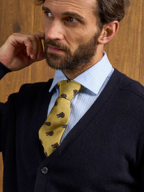 ALAN PAINE Cornwall Lambswool V-Neck Classic Fit Cardigan - Mens - Navy
