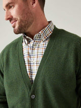 ALAN PAINE Cornwall Lambswool V-Neck Classic Fit Cardigan - Mens - Rosemary