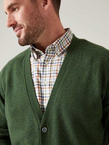 ALAN PAINE Cornwall Lambswool V-Neck Classic Fit Cardigan - Mens - Rosemary