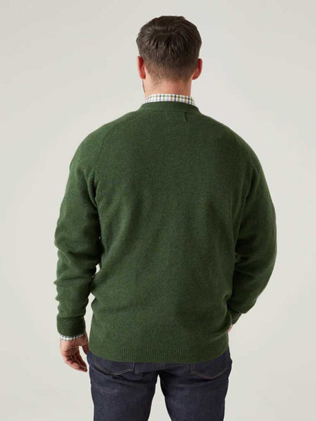 ALAN PAINE Cornwall Lambswool V-Neck Classic Fit Cardigan - Mens - Rosemary