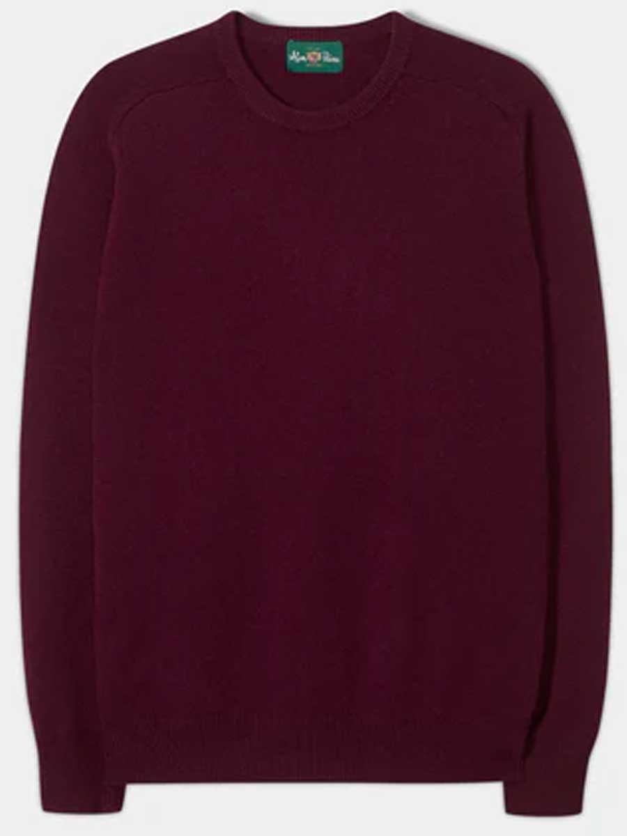 ALAN PAINE Dorset Crew Neck Lambswool Classic Fit Jumper - Mens - Bordeaux