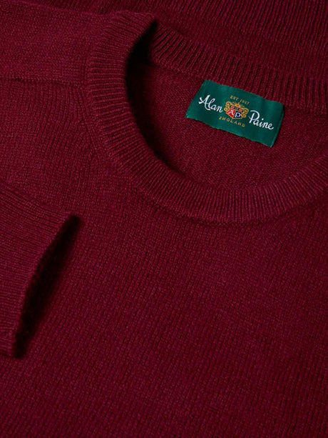 ALAN PAINE Dorset Crew Neck Lambswool Classic Fit Jumper - Mens - Bordeaux