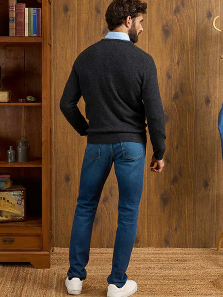 ALAN PAINE Dorset Crew Neck Lambswool Classic Fit Jumper - Mens - Charcoal