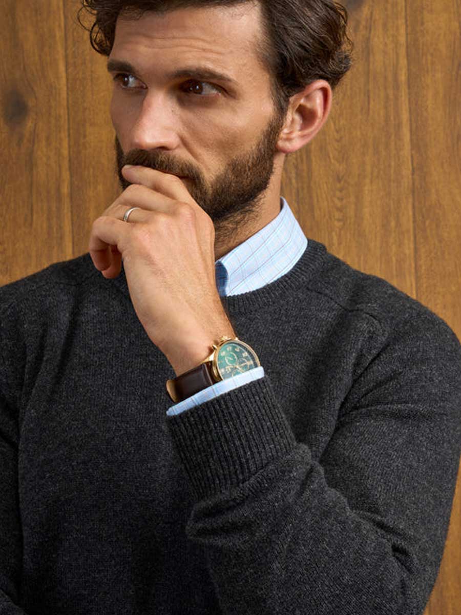 ALAN PAINE Dorset Crew Neck Lambswool Classic Fit Jumper - Mens - Charcoal