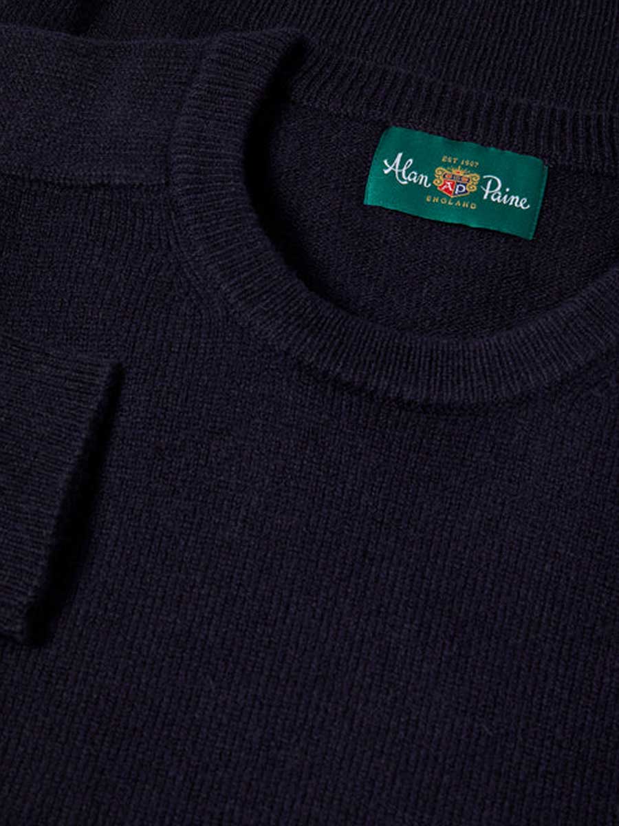 ALAN PAINE Dorset Crew Neck Lambswool Classic Fit Jumper - Mens - Navy