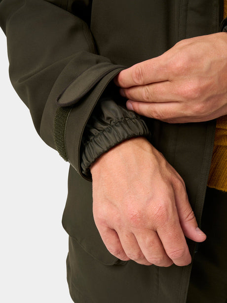 Alan Paine Dunswell Mens Waterproof Field Coat - Olive – cuff detail view.