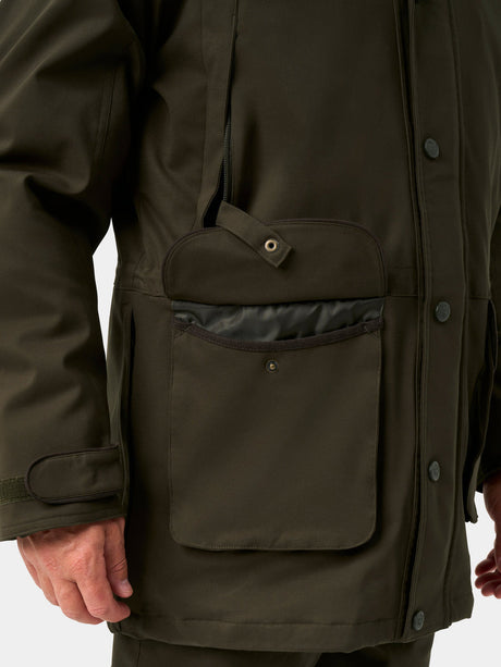 Alan Paine Dunswell Mens Waterproof Field Coat - Olive – pocket detail alternate view.