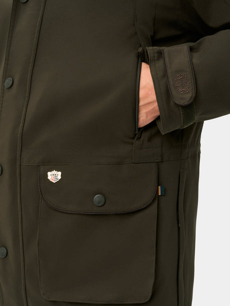 Alan Paine Dunswell Mens Waterproof Field Coat - Olive – pocket detail view.