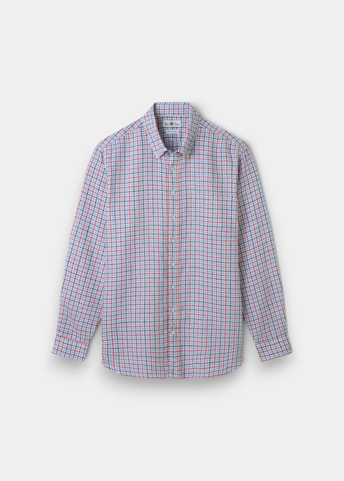 ALAN PAINE Fleetwood Mens Check Linen Shirt - Blue & Orange