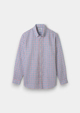 ALAN PAINE Fleetwood Mens Check Linen Shirt - Blue & Orange