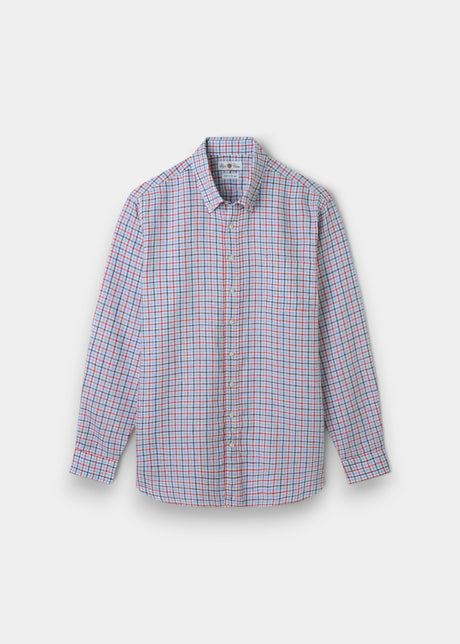 ALAN PAINE Fleetwood Mens Check Linen Shirt - Blue & Orange