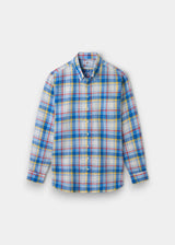 ALAN PAINE Fleetwood Mens Check Linen Shirt - Blue & Yellow