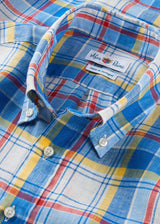ALAN PAINE Fleetwood Mens Check Linen Shirt - Blue & Yellow