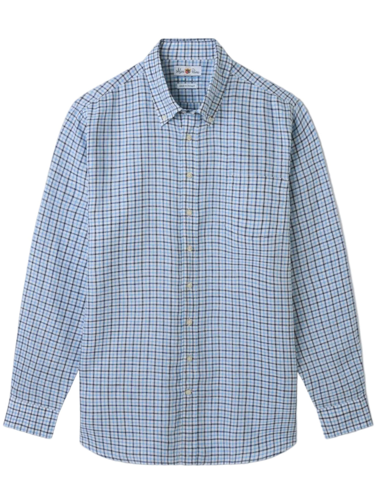 ALAN PAINE Fleetwood Mens Check Linen Shirt - Blue
