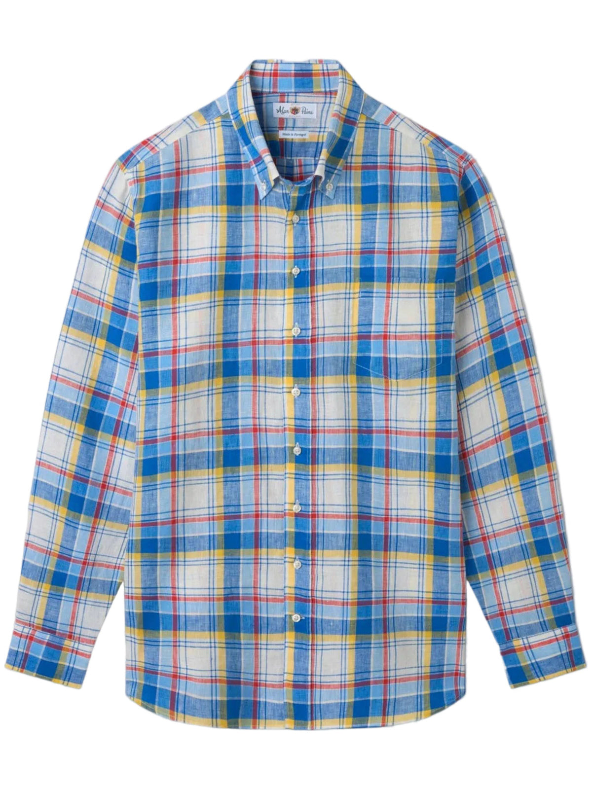 ALAN PAINE Fleetwood Mens Check Linen Shirt - Blue & Yellow