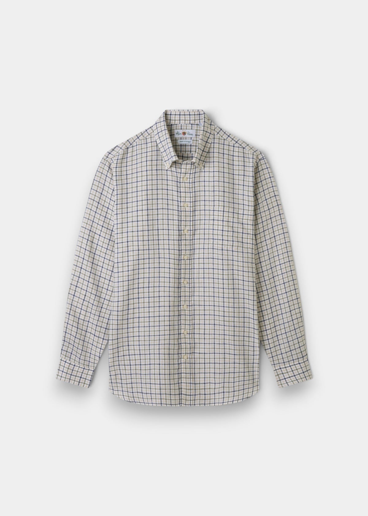 ALAN PAINE Fleetwood Mens Check Linen Shirt - Green & Brown