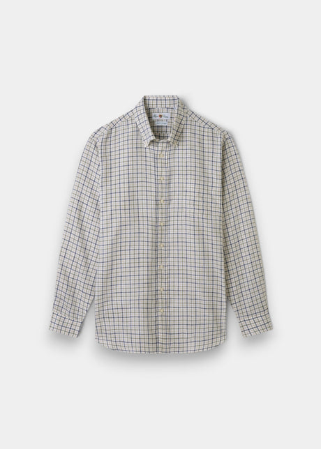 ALAN PAINE Fleetwood Mens Check Linen Shirt - Green & Brown