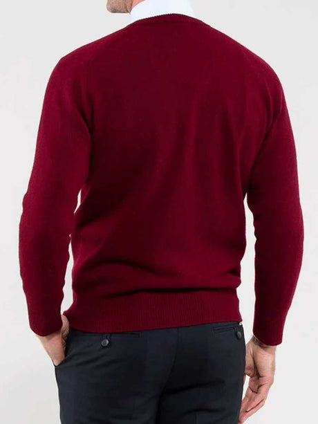 ALAN PAINE Hampshire V Neck Lambswool Classic Fit Jumper - Mens - Bordeaux