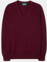 ALAN PAINE Hampshire V Neck Lambswool Classic Fit Jumper - Mens - Bordeaux
