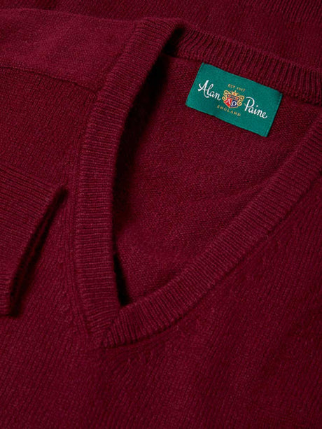 ALAN PAINE Hampshire V Neck Lambswool Classic Fit Jumper - Mens - Bordeaux