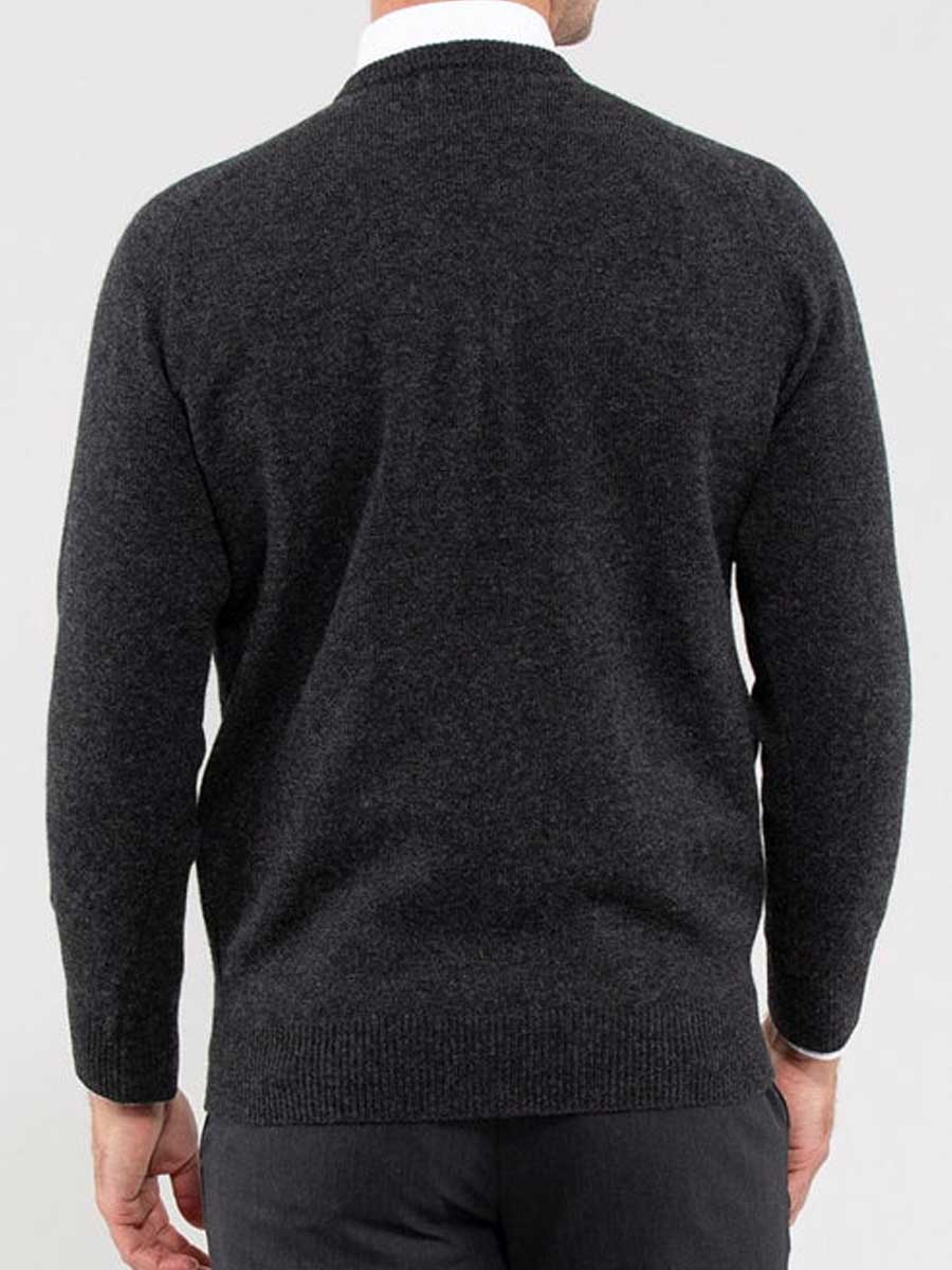 ALAN PAINE Hampshire V Neck Lambswool Classic Fit Jumper - Mens - Charcoal