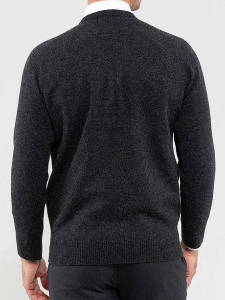 ALAN PAINE Hampshire V Neck Lambswool Classic Fit Jumper - Mens - Charcoal