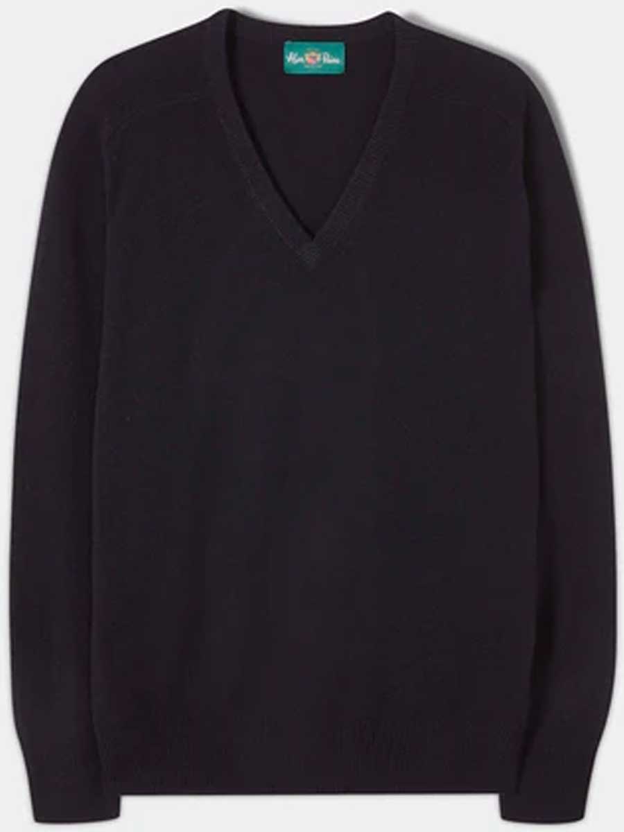 ALAN PAINE Hampshire V Neck Lambswool Classic Fit Jumper - Mens - Navy