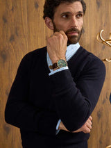 ALAN PAINE Hampshire V Neck Lambswool Classic Fit Jumper - Mens - Navy