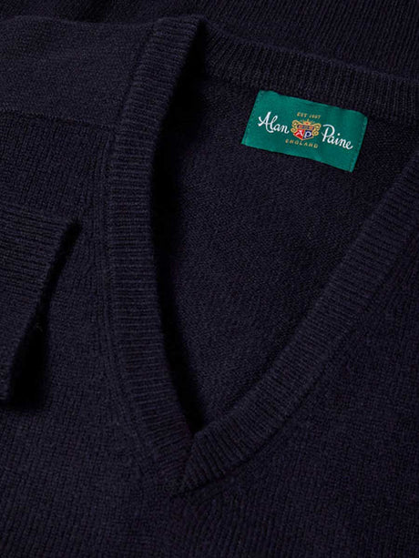 ALAN PAINE Hampshire V Neck Lambswool Classic Fit Jumper - Mens - Navy