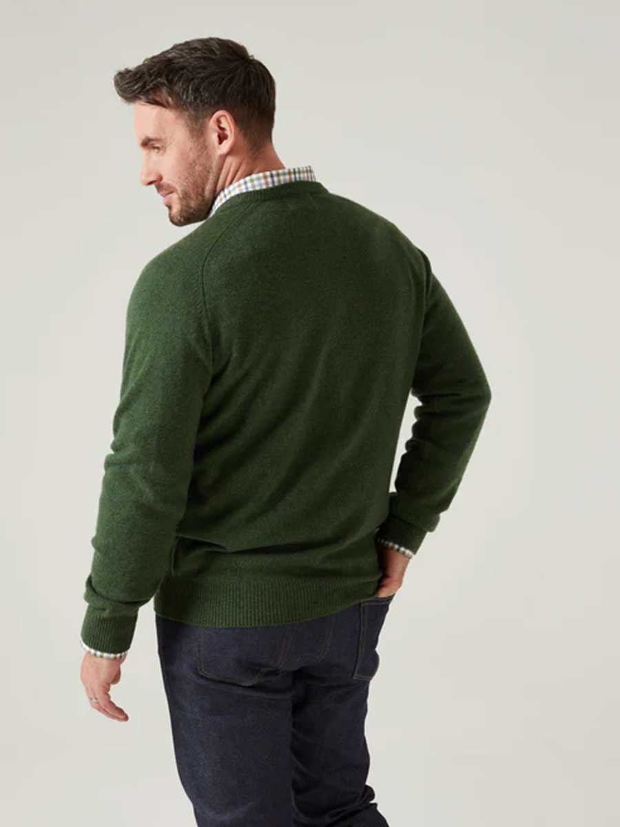 ALAN PAINE Hampshire V Neck Lambswool Classic Fit Jumper - Mens - Rosemary