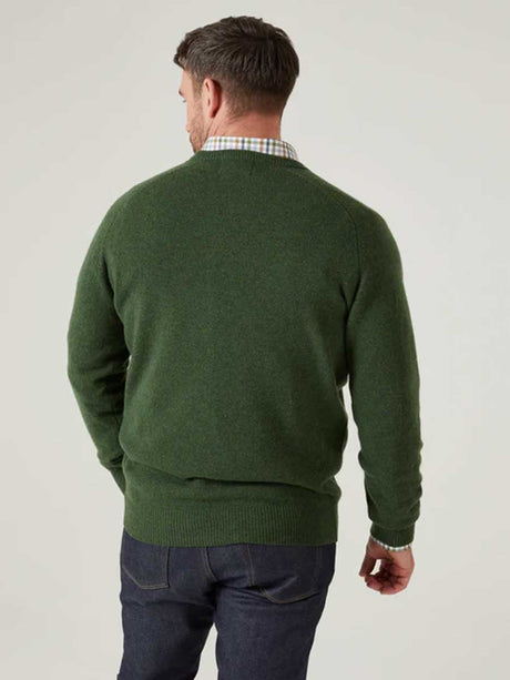 ALAN PAINE Hampshire V Neck Lambswool Classic Fit Jumper - Mens - Rosemary