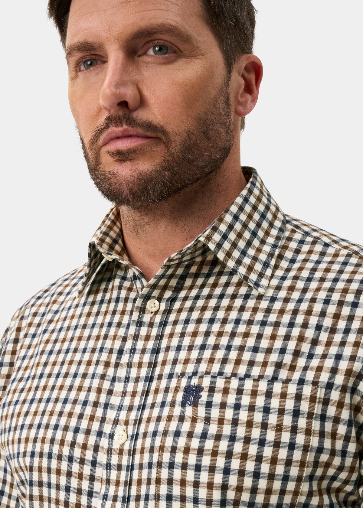 ALAN PAINE Ilkley Mens Country Check Shooting Shirt - Blue & Brown
