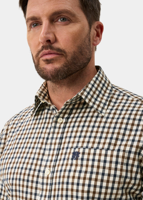 ALAN PAINE Ilkley Mens Country Check Shooting Shirt - Blue & Brown