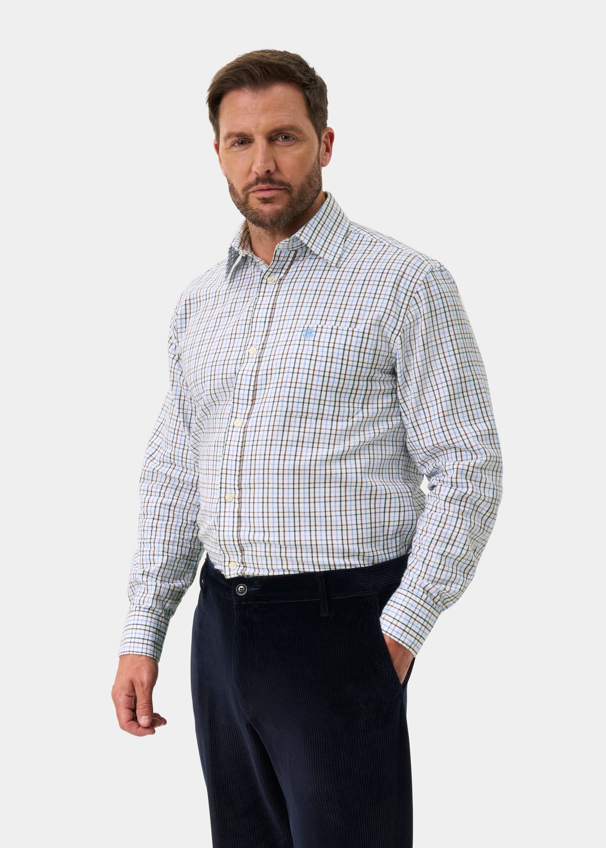 ALAN PAINE Ilkley Mens Country Check Shooting Shirt - Green & Brown