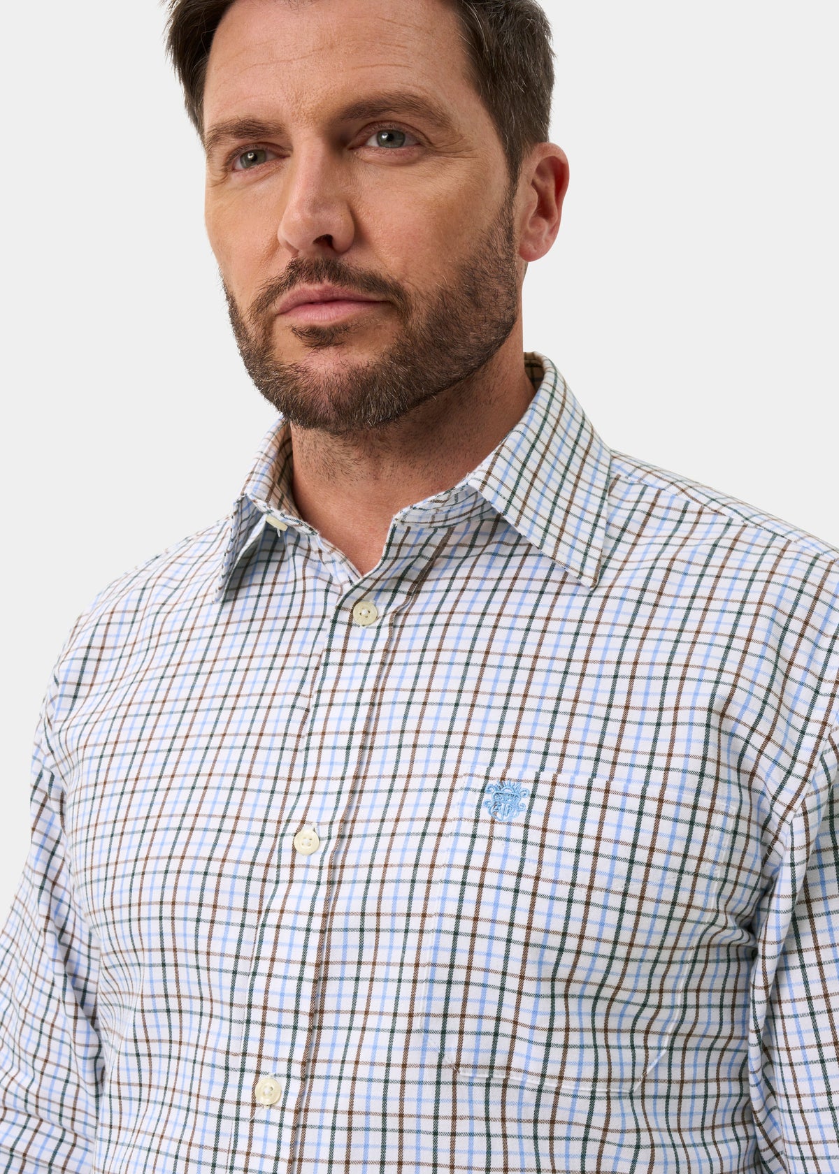 ALAN PAINE Ilkley Mens Country Check Shooting Shirt - Green & Brown