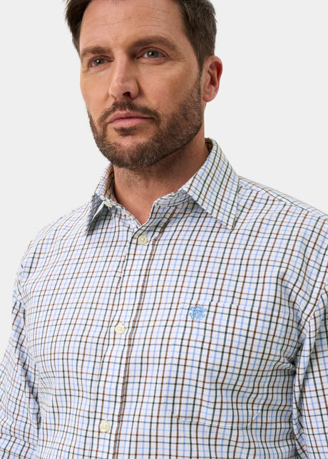 ALAN PAINE Ilkley Mens Country Check Shooting Shirt - Green & Brown